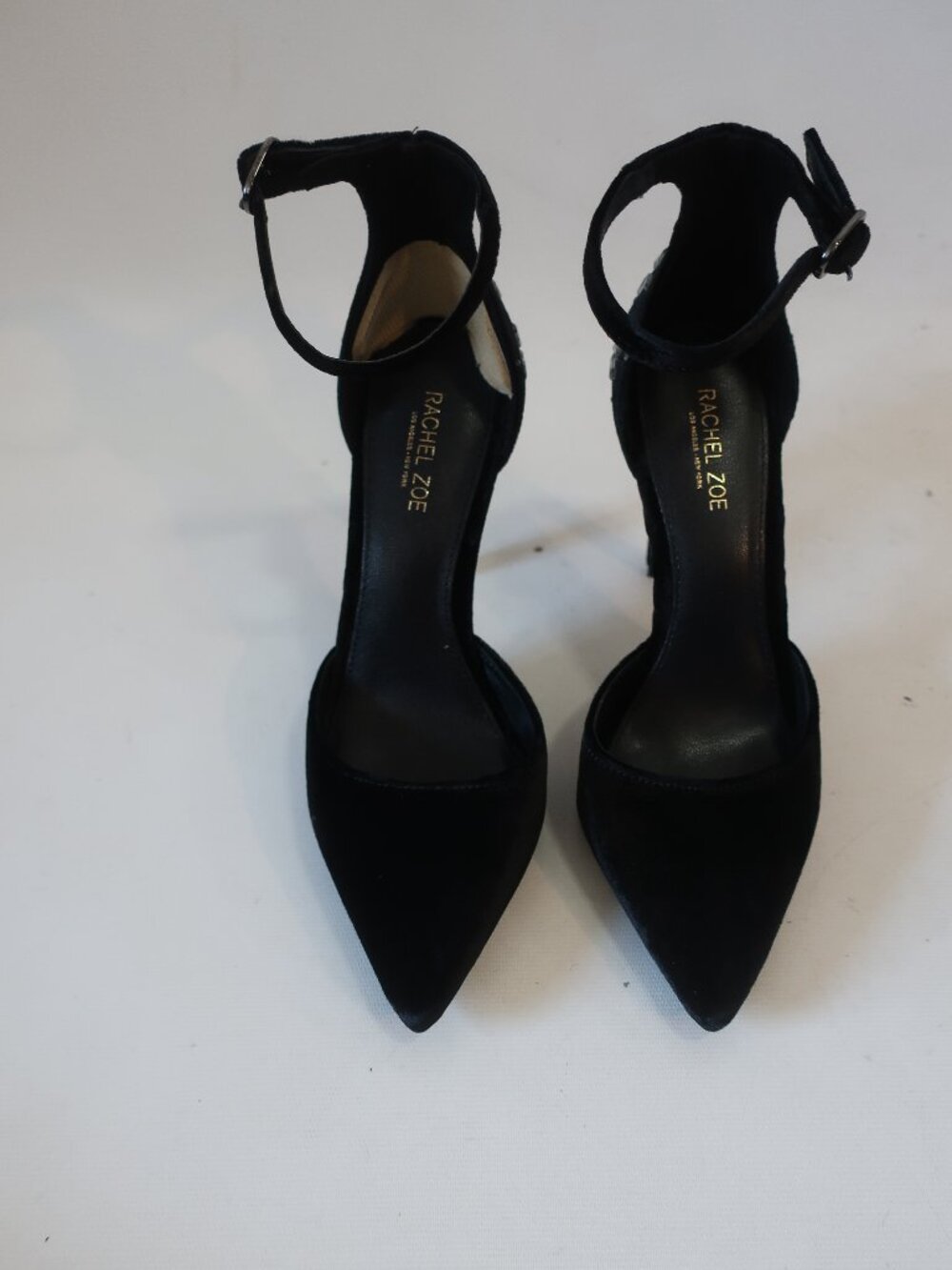 Womens Rachel Zoe Black Velour Pumps W/Crystal Floral Appliques 6
